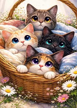 Basket of Adorable Kittens