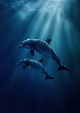 Two Dolphins Swimming Underwater
