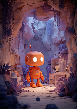 Cute Orange Robot in a Cave