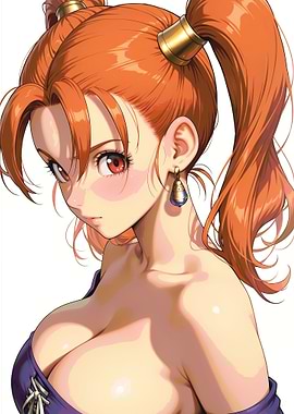 Anime Girl with Orange Hair and Blue Earrings
