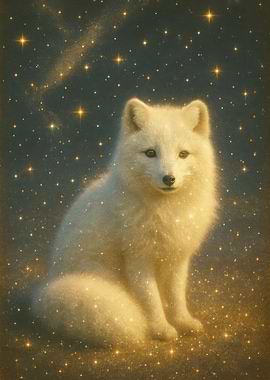 Arctic Fox in a Starry Night