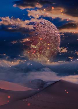 Fiery Planet Over Desert Dunes