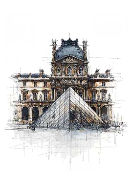 Louvre Museum Pyramid and Palace