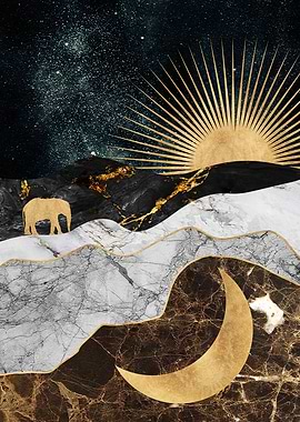 Golden Elephant in Celestial Landscape