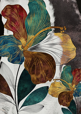 Abstract Floral Art with Gold Accents