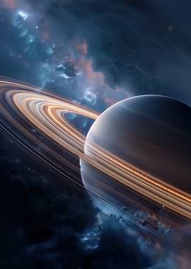 Saturn and its rings in space