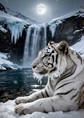 White Tiger in Snowy Landscape