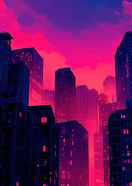 Cyberpunk Cityscape at Dusk