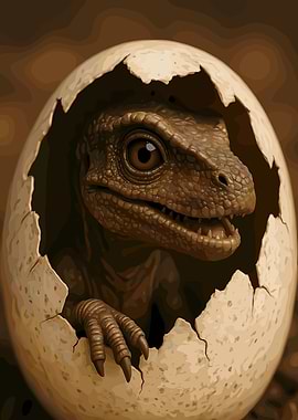 Baby Dinosaur Hatching from Egg