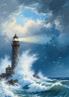 Lighthouse in a Stormy Sea