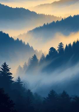 Misty Mountain Forest Sunrise