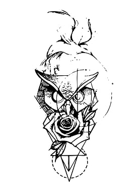 Geometric Owl and Rose Tattoo Design