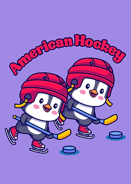 Cute Penguins Playing Hockey