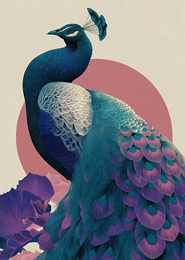 Elegant Peacock with Floral Accents