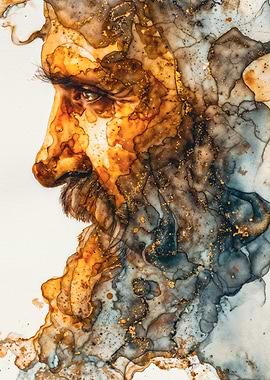 Golden Ink Flowing Wisdom Portrait