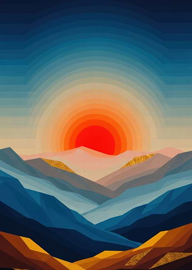 Geometric Mountain Sunrise
