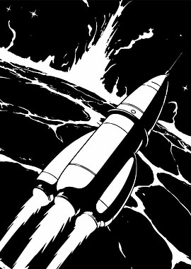 Retro Rocket Launching into Space