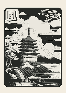 Japanese Pagoda and Mount Fuji