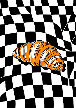 Orange Croissant on Checkerboard Background