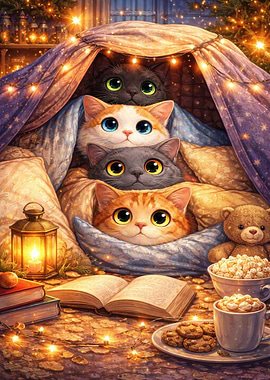 Cozy Cats in a Blanket Fort
