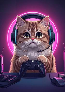 Epic Gamer Cat – Neon Pastel Vibes