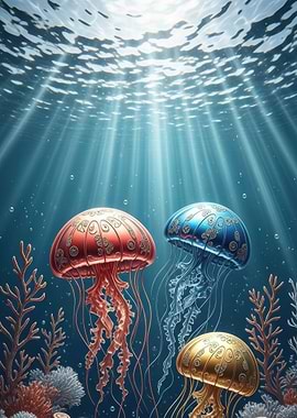Ornate Jellyfish in Underwater Light
