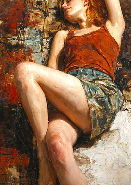 Woman Resting Expressive Oil Painting
