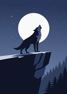 Wolf Howling on a Cliff