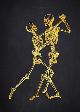 Golden Skeletons Dancing Tango