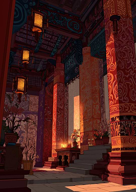 Ornate Asian Temple Interior