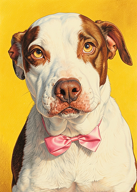 Pitbull dog wearing a pink bow tie