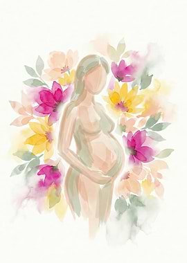 Pregnant Woman Surrounded by Flowers