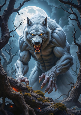 Werewolf in a Moonlit Forest