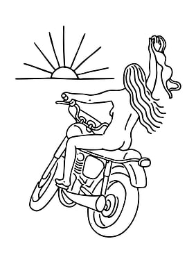 Woman riding a motorcycle at sunset