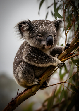 Koala with Water Droplets on Fur