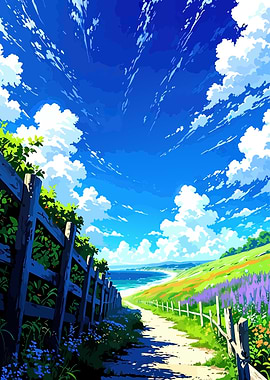 Anime Beach Landscape with Path