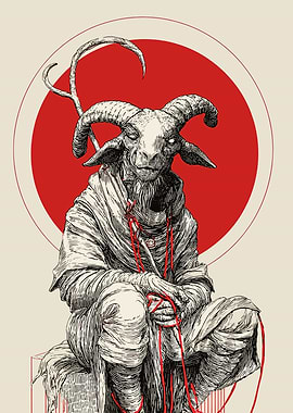 Demonic Goat Figure with Red Circle