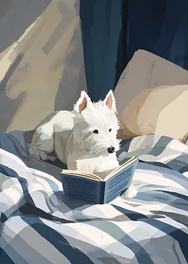 Westie Dog Reading a Book