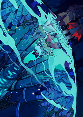 Cute Lamb Character in Blue Fantasy Setting