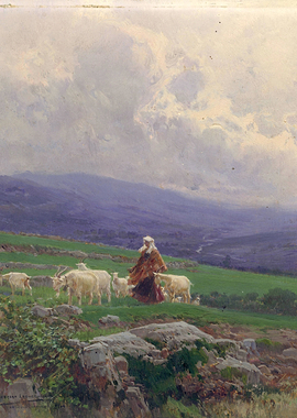 Shepherdess with Goats in a Mountain Landscape