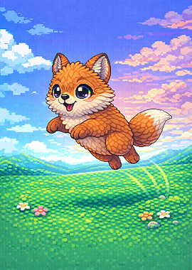 Cute Fox Jumping in a Field