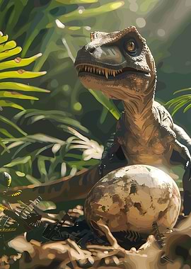 Dinosaur and Egg in Jungle