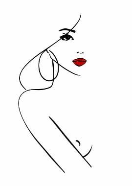 Minimalist Woman Portrait with Red Lips