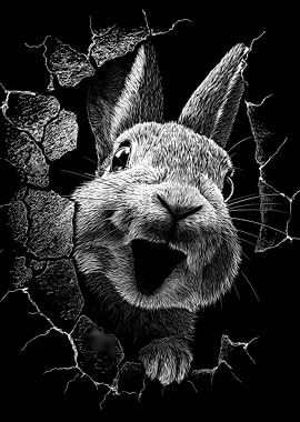 Surprised Rabbit Breaking Through Wall