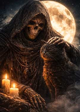 Grim Reaper with Cat and Moon