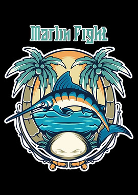 Marlin Fight Fishing Illustration
