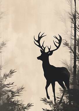 Deer in a misty forest