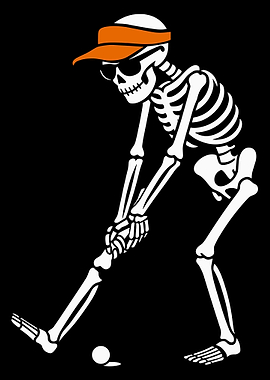 Skeleton Golfer Poster, Funny Golf Wall Art, Cool Skull Sports Black Background Print