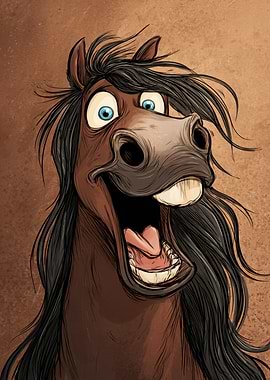 Funny cartoon horse with wide open mouth
