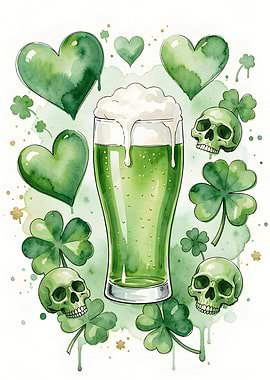 St. Patrick's Day Green Beer and Skulls